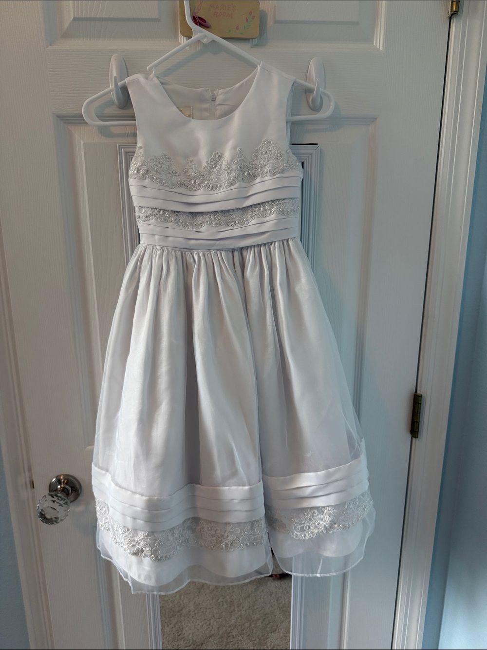 American Princess White Satin and Lace Flower Girl Dress